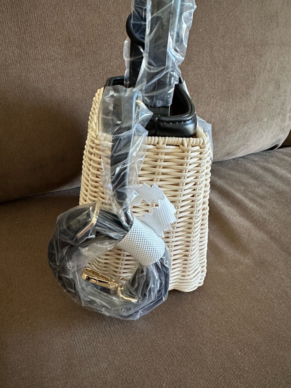 Loulu Cream Wicker Mini Top-Handle Bag - Picture 4 of 4